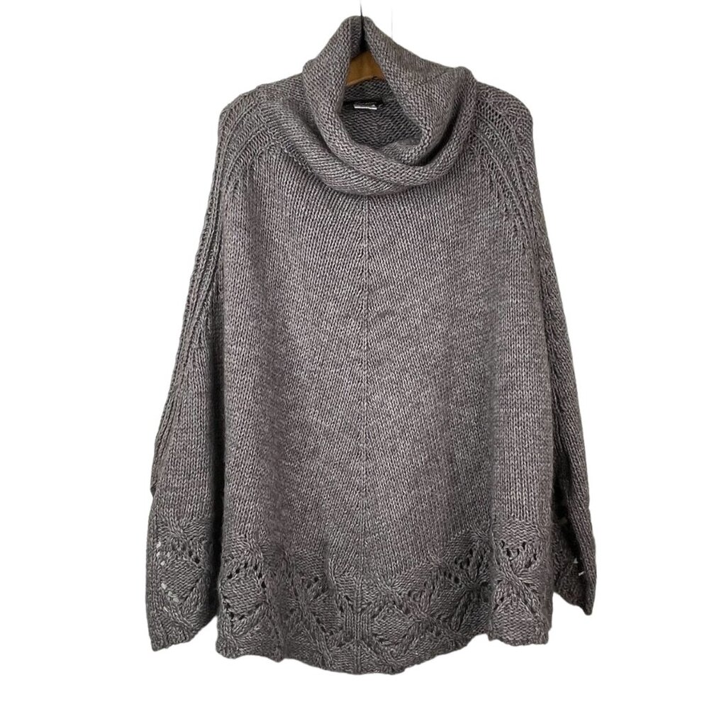 Iperico Italy Sweater Turtleneck Poncho Knit Alpaca Wool Gray Tan Cozy One Size